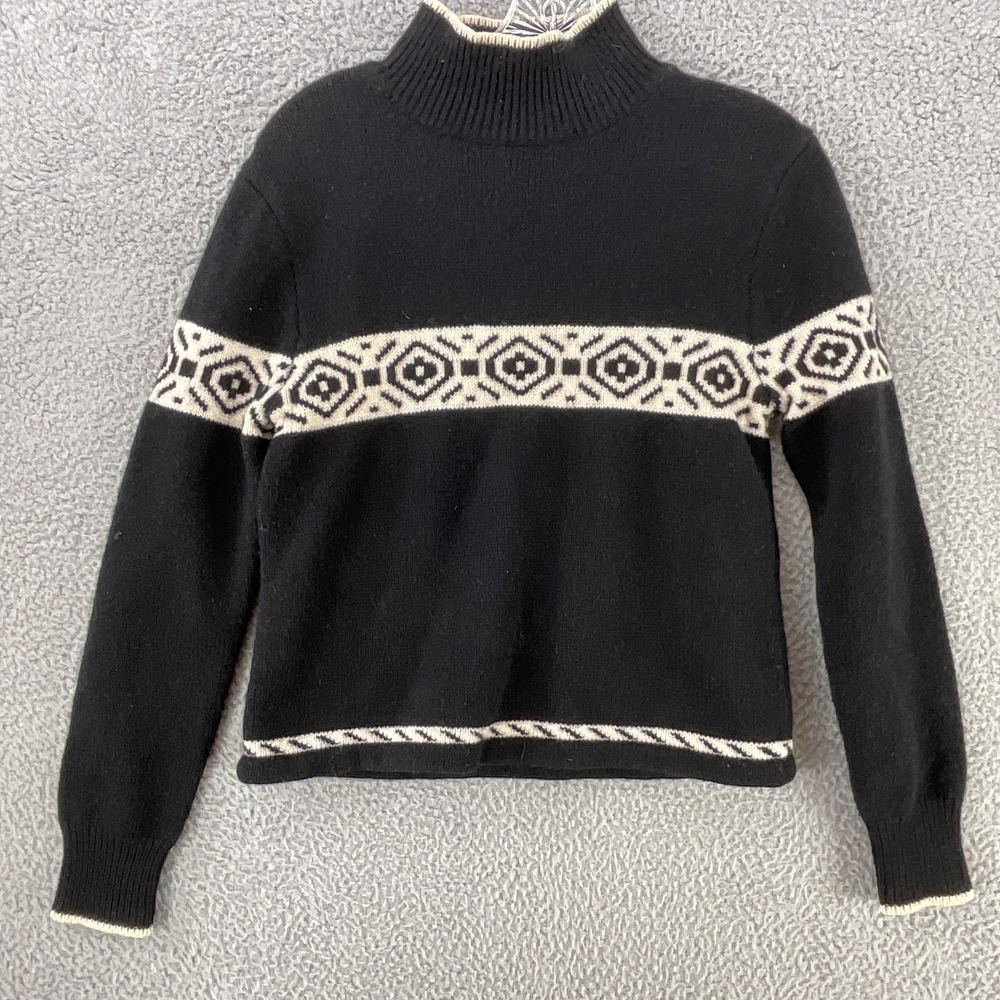 Nordstrom Sweater Pullover Womens S Black Mock Neck Geometric Wool Tight-Knit